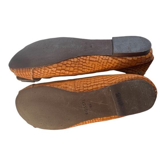 FOSSIL VINTAGE Reptile Embossed Rust Leather Flats silver-tone Buckle Top 6.5 - Picture 12 of 14